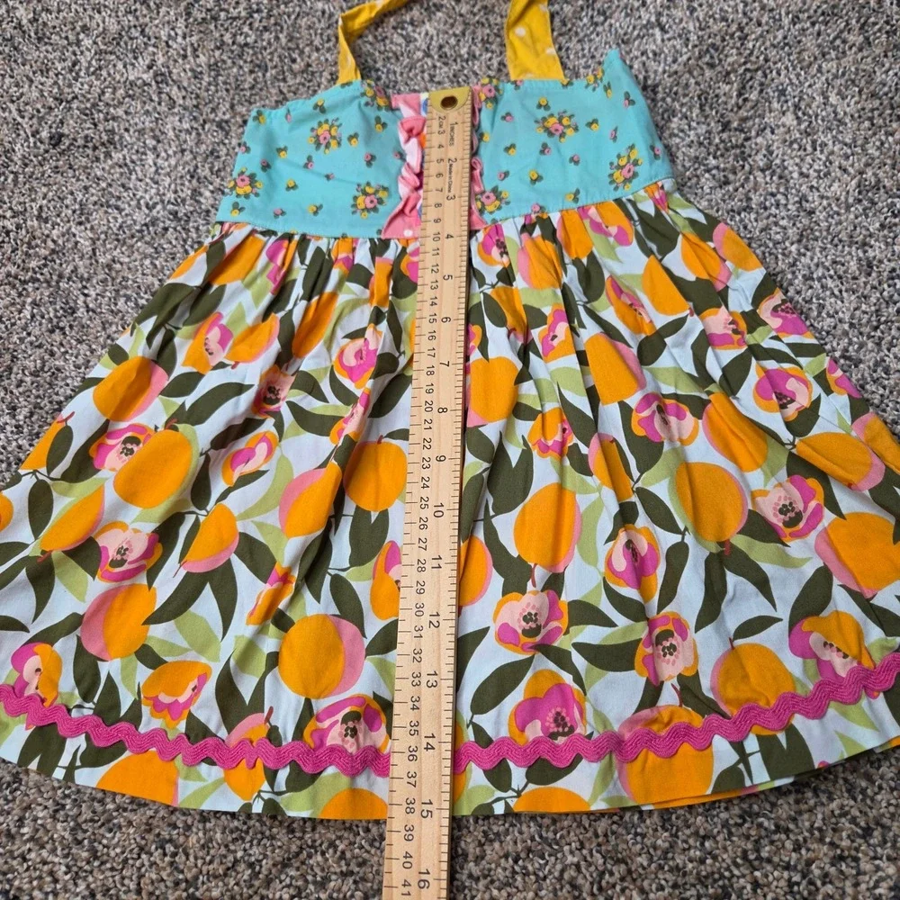 Matilda Jane Girls‎ Peach Floral Halter Dress Orange Teal Ric Rac Size 4